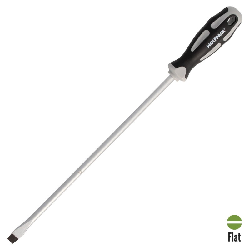 Destornillador Plano Estampado Acero S2 Mango TPR Bimaterial, Medida 1,6 x Ø 9,0 x 300 mm,  DIN5265