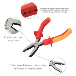 Alicates Pelacables Multifunción 150 mm, Mangos Aislados Acero Cromo Vanadio Pelacables, Corta Cables, Pelador Cables