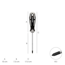 Destornillador Pozidriv Acero S2 Mango TPR Bimaterial, Medida PZ 1 x Ø 5 x 75 mm,  DIN5262,