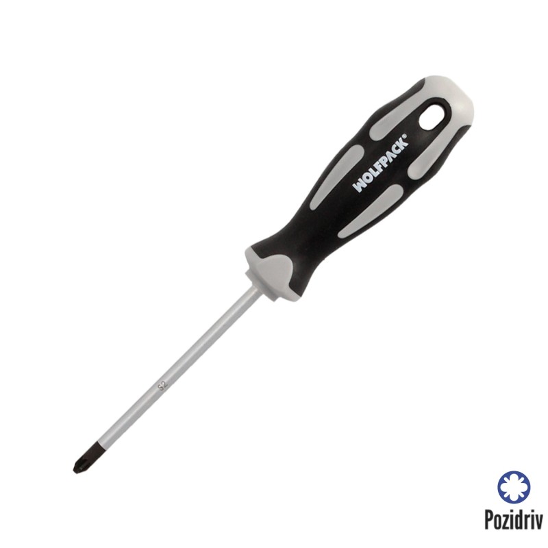 Destornillador Pozidriv Acero S2 Mango TPR Bimaterial, Medida PZ 2 x Ø 6 x 100 mm,  DIN5262,