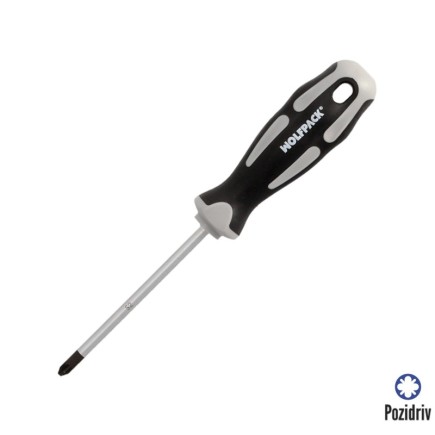 Destornillador Pozidriv Acero S2 Mango TPR Bimaterial, Medida PZ 2 x Ø 6 x 100 mm,  DIN5262,