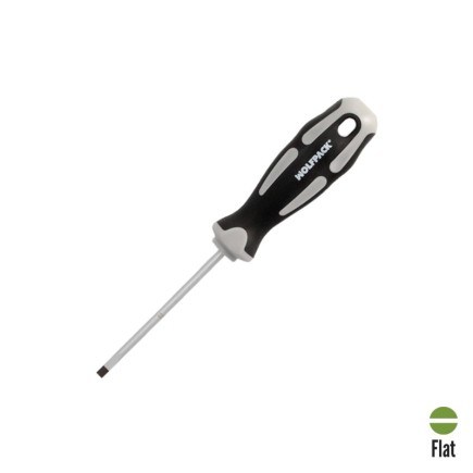 Destornillador Plano Vaciado Acero S2 Mango TPR Bimaterial, Medida 0,8 x Ø 4,0 x 75 mm,  DIN5265
