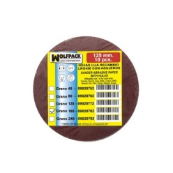 Lija Recambio Velcro Disco Ø 125 mm, Con Agujeros Grano 180 (10 Piezas)