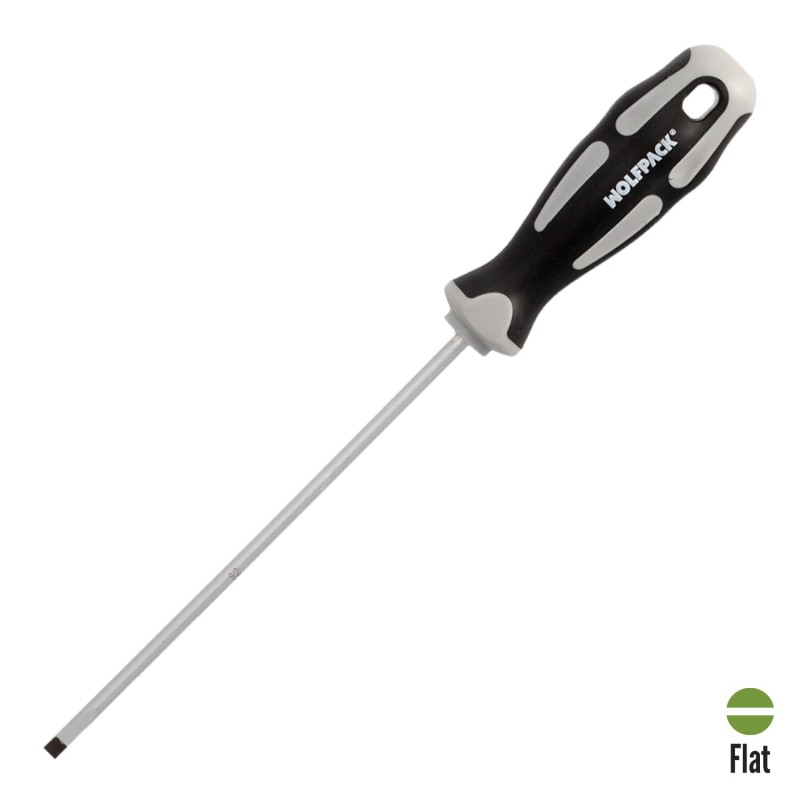 Destornillador Plano Vaciado Acero S2 Mango TPR Bimaterial, Medida 1,0 x Ø 5,0 x 150 mm,  DIN5265