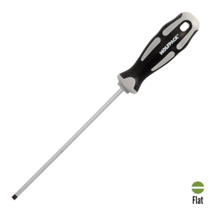Destornillador Plano Vaciado Acero S2 Mango TPR Bimaterial, Medida 1,0 x Ø 5,0 x 150 mm,  DIN5265