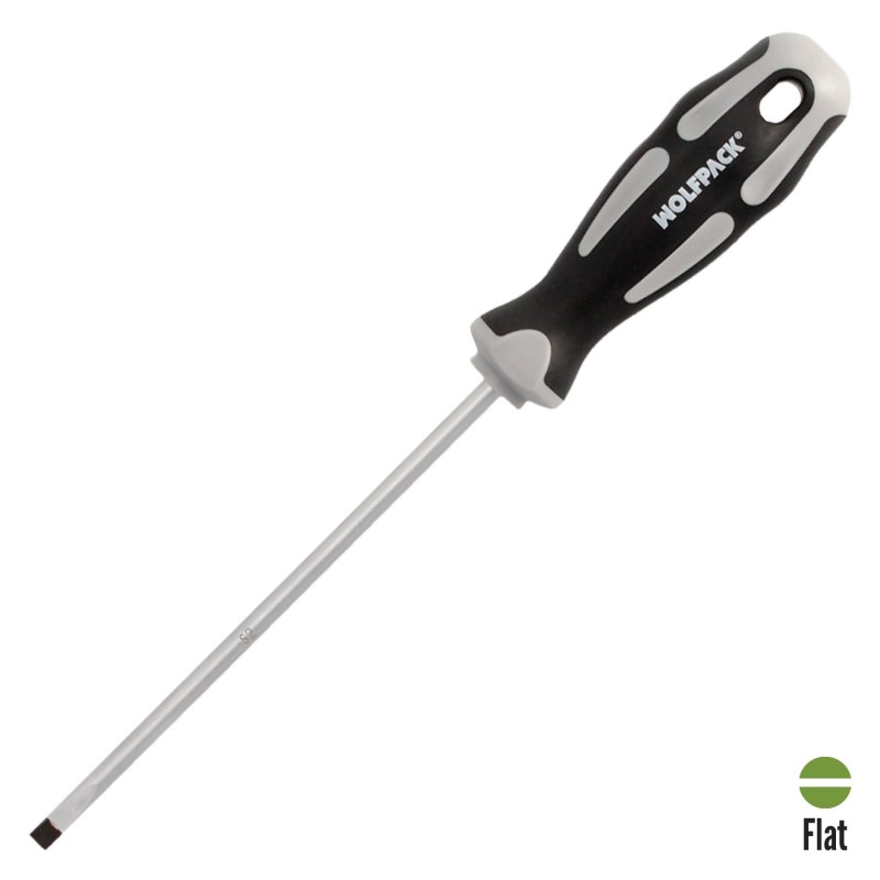 Destornillador Plano Vaciado Acero S2 Mango TPR Bimaterial, Medida 1,2 x Ø 6,0 x 150 mm,  DIN5265