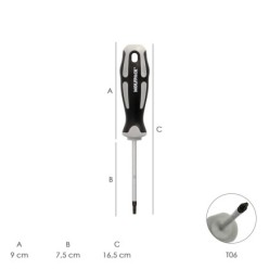 Destornillador Torx Acero S2 Mango TPR Bimaterial, Medida T06 x Ø 3,0 x 75 mm,