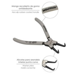 Alicates Arandelas Interiores Curvo 175 mm, Acero Din 5256, Anillos De Presion, Anillos De Retención, Arandelas Circlips