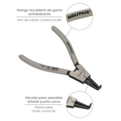 Alicates Arandelas Exteriores Curvo 175 mm, Acero Din 5254, Anillos De Presion, Anillos De Retención, Arandelas Circlips