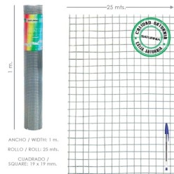 Malla Electrosoldada Galvanizada 25x25 / 1,60 / 100 cm, GD Rollo 25 metros,