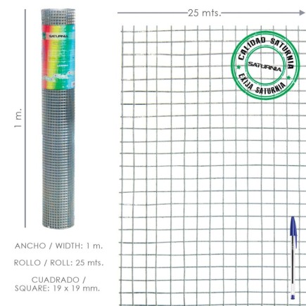 Malla Electrosoldada Galvanizada 25x25 / 1,60 / 100 cm, GD Rollo 25 metros,