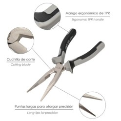 Alicates Boca Recta 200 mm, Acero Cromo Vanadio DIN-ISO 5745 Alicates Punta Recta, Alicates Boca Recta Larga,