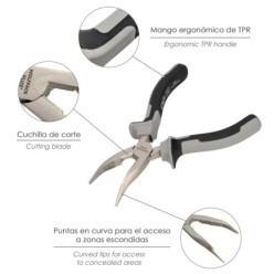 Alicates Boca Curva 150 mm, Acero Cromo Vanadio DIN-ISO 5745 Alicates Punta Curva, Alicates Boca Curva Larga,