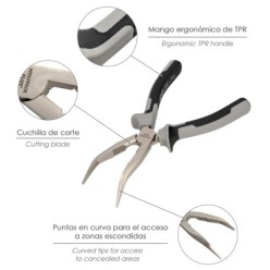 Alicates Boca Curva 200 mm, Acero Cromo Vanadio DIN-ISO 5745 Alicates Punta Curva, Alicates Boca Curva Larga,