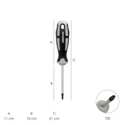 Destornillador Torx Inviolable Acero S2 Mango TPR Bimaterial, Medida T30 x Ø 6,0 x 100 mm,