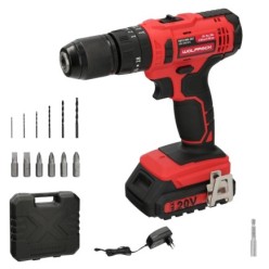 Taladro Atornillador 20 V, Con 2 Velocidades y Percutor, Bateria 2 Ah, Par Apriete 35 Nm,