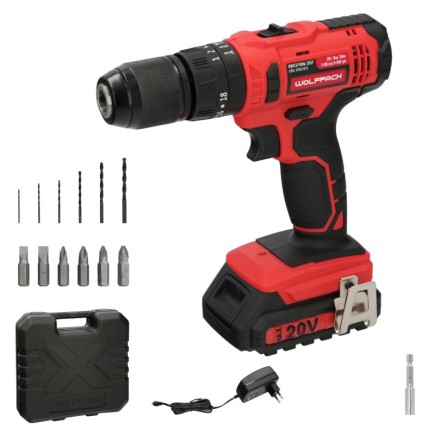 Taladro Atornillador 20 V, Con 2 Velocidades y Percutor, Bateria 2 Ah, Par Apriete 35 Nm,