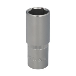 Llave Vaso 1/2" Hexagonal Larga 24 mm, Perfil de 6 caras, Acero Cromo Vanadio, Aristas Redondas