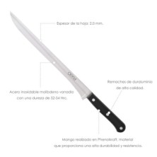Cuchillo Grenoble Jamonero Hoja Acero Inoxidable 25 cm, Negro