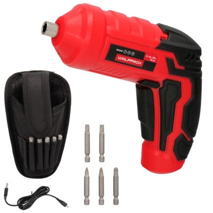 Atornillador 4 V, Con Led, Funda y 5 Destorpuntas, Bateria Recargable USB