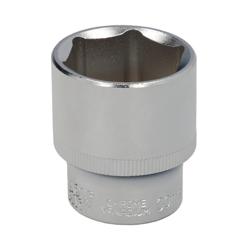 Llave Vaso 1/2" Hexagonal 30 mm, Perfil de 6 caras, Acero Cromo Vanadio, Aristas Redondas