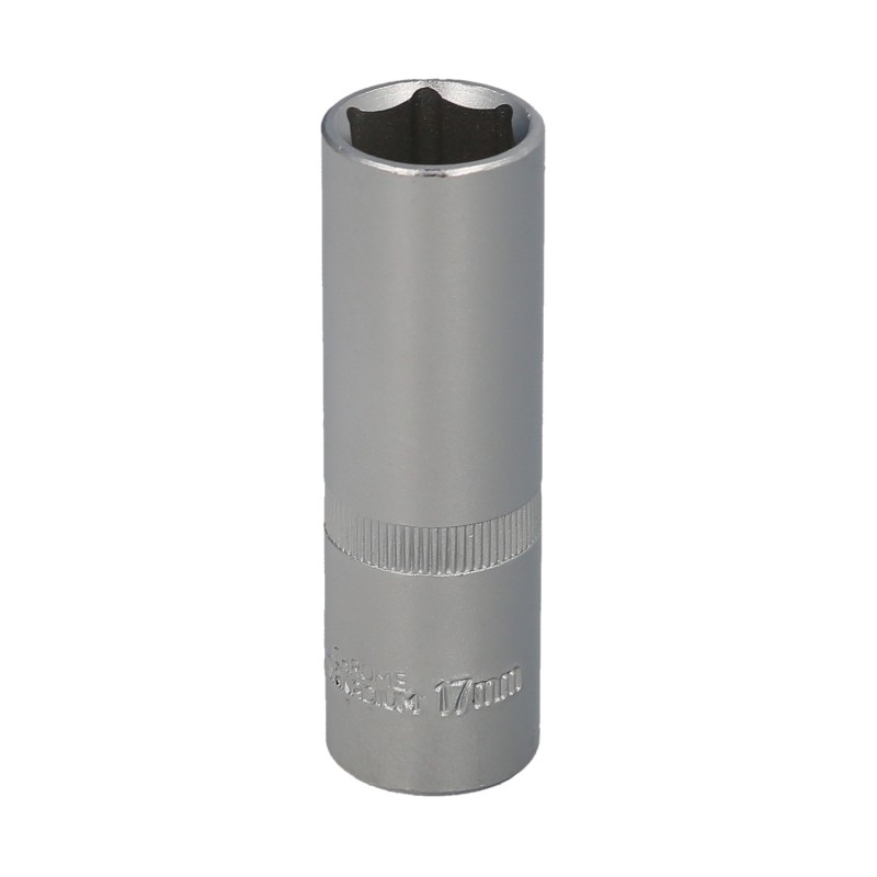 Llave Vaso 1/2" Hexagonal Larga 17 mm, Perfil de 6 caras, Acero Cromo Vanadio, Aristas Redondas