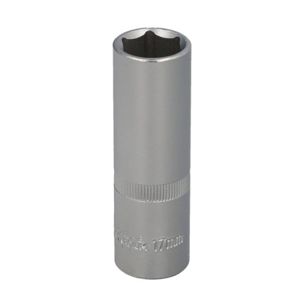 Llave Vaso 1/2" Hexagonal Larga 17 mm, Perfil de 6 caras, Acero Cromo Vanadio, Aristas Redondas