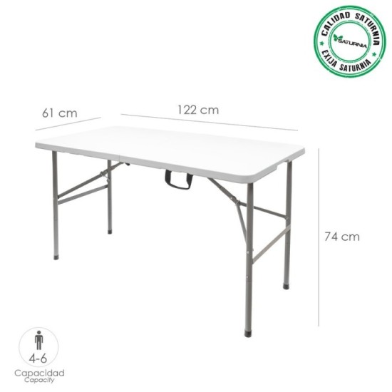 Mesa Plegable Rectangular HDPE 122x61x74 cm, Color Blanco al por Mayor | Almacén de Ferretería