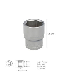 Llave Vaso 1/2" Hexagonal 23 mm, Perfil de 6 caras, Acero Cromo Vanadio, Aristas Redondas