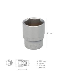 Llave Vaso 1/2" Hexagonal 27 mm, Perfil de 6 caras, Acero Cromo Vanadio, Aristas Redondas