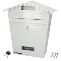 Buzon Exteriores House Blanco 330 x 125 x 365 (Alt,) mm, Con Tejado, Acero Pintado, Buzon Pared, Buzon Cartas, Buzon Correos