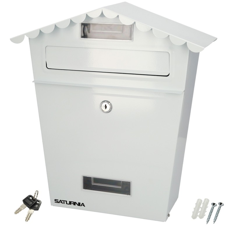 Buzon Exteriores House Blanco 330 x 125 x 365 (Alt,) mm, Con Tejado, Acero Pintado, Buzon Pared, Buzon Cartas, Buzon Correos