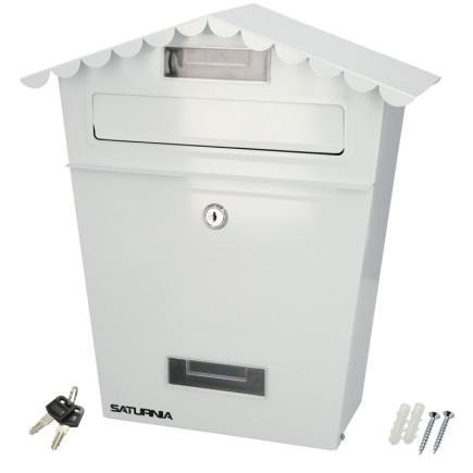 Buzon Exteriores House Blanco 330 x 125 x 365 (Alt,) mm, Con Tejado, Acero Pintado, Buzon Pared, Buzon Cartas, Buzon Correos