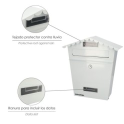 Buzon Exteriores House Blanco 330 x 125 x 365 (Alt,) mm, Con Tejado, Acero Pintado, Buzon Pared, Buzon Cartas, Buzon Correos