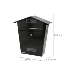 Buzon Exteriores House Negro 330 x 125 x 365 (Alt,) mm, Con Tejado, Acero Pintado, Buzon Pared, Buzon Cartas, Buzon Correos