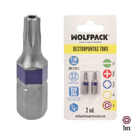 Puntas Destornillador Torx 20 Inviolable (2 Piezas), Acero S2 al Cromo Vanadio, Puntas Hexagonales, Destorpuntas,