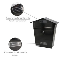 Buzon Exteriores House Negro 330 x 125 x 365 (Alt,) mm, Con Tejado, Acero Pintado, Buzon Pared, Buzon Cartas, Buzon Correos