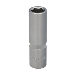 Llave Vaso 1/2" Hexagonal Larga 15 mm, Perfil de 6 caras, Acero Cromo Vanadio, Aristas Redondas