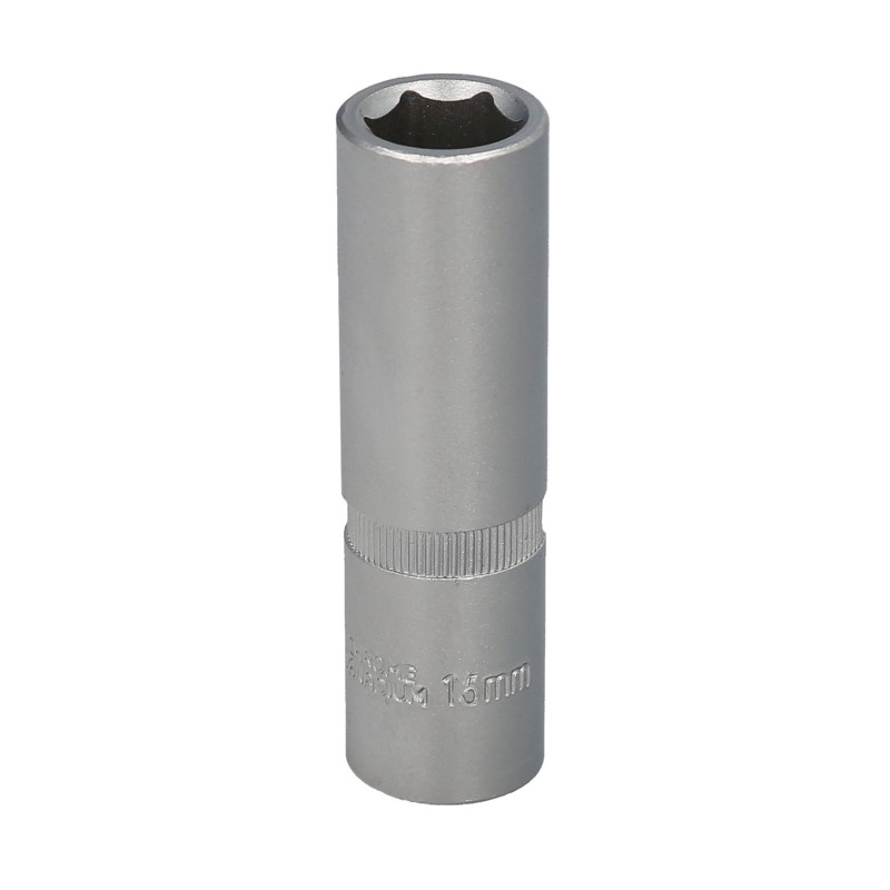 Llave Vaso 1/2" Hexagonal Larga 15 mm, Perfil de 6 caras, Acero Cromo Vanadio, Aristas Redondas