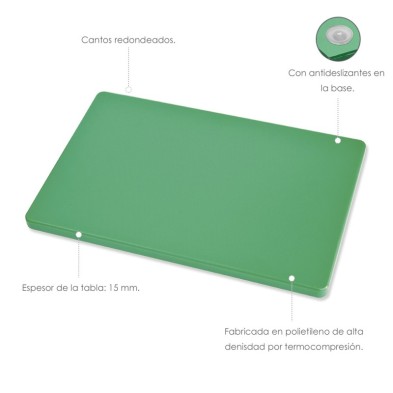 Tabla Cortar Polietileno 35x25x1,5 cm,  Color Verde