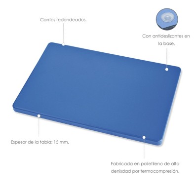 Tabla Cortar Polietileno 35x25x1,5 cm,  Color Azul