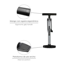 Bomba Aire 5,5 Bares Cuerpo Acero, Valvulas SCHRADER y PRESTA con Adaptadores, Bomba Bicicletas, Bomba coches