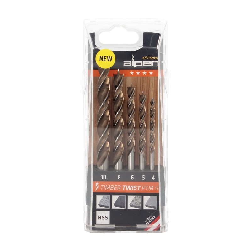 Estuche Brocas Alpen Madera Timber Twist Ø 4 a Ø 10 mm, (Blister 5 Unidades)