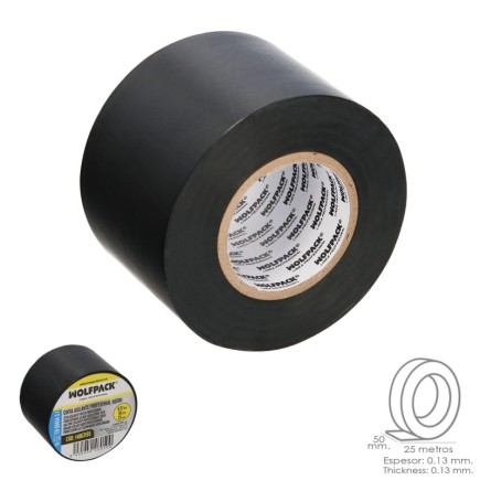 Cinta Aislante Profesional Negra Espesor 0,13 mm, Ancho 50 mm, Rollo 25 Metros Cinta Electricista, Cinta Aislante Cables