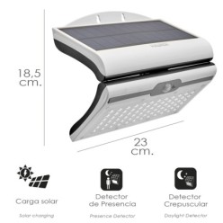 Aplique / Lampara Solar Led Jardin Blanca Con Sensor de Movimiento y Crepuscular, IP44