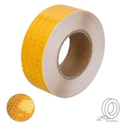 Cinta Adhesiva Reflectante Amarilla 50 mm, x 33 metros, Uso doméstico,