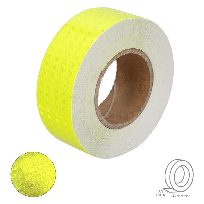 Cinta Adhesiva Reflectante Amarillo Claro 50 mm, x 33 metros, Uso doméstico,