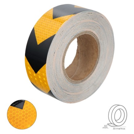 Cinta Adhesiva Reflectante Amarilla / Negra 50 mm, x 33 metros, Uso doméstico,
