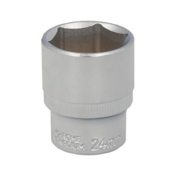 Llave Vaso 1/2" Hexagonal 24 mm, Perfil de 6 caras, Acero Cromo Vanadio, Aristas Redondas