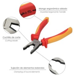 Alicates Universales 200 mm, Mangos Aislados Acero Cromo Vanadio Pelacables, Corta Cables, Pelador Cables